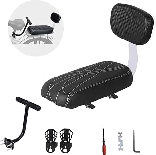 Woouagia Bicycle Rear Seat with Back,Pu Leather Soft Cushion Bicycle Passenger Seat,Rear Bike Seat Kids Including Cushion and Backrest, Armrest, Footrests (Black)