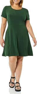 Amazon Essentials Women's Short Sleeve Round Neck Ruched A-Line Dress (Available in Plus Size)