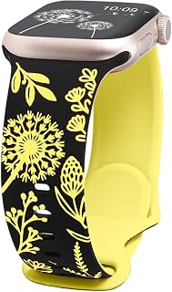 Floral Engraved Band Compatible with Apple Watch Bands 38/40/41/42/44/45/46/49mm, Two Tone Silicone Sport Strap for iWatch Series 11 10 9 8 7 6 5 4 3 SE Ultra 3 2 1