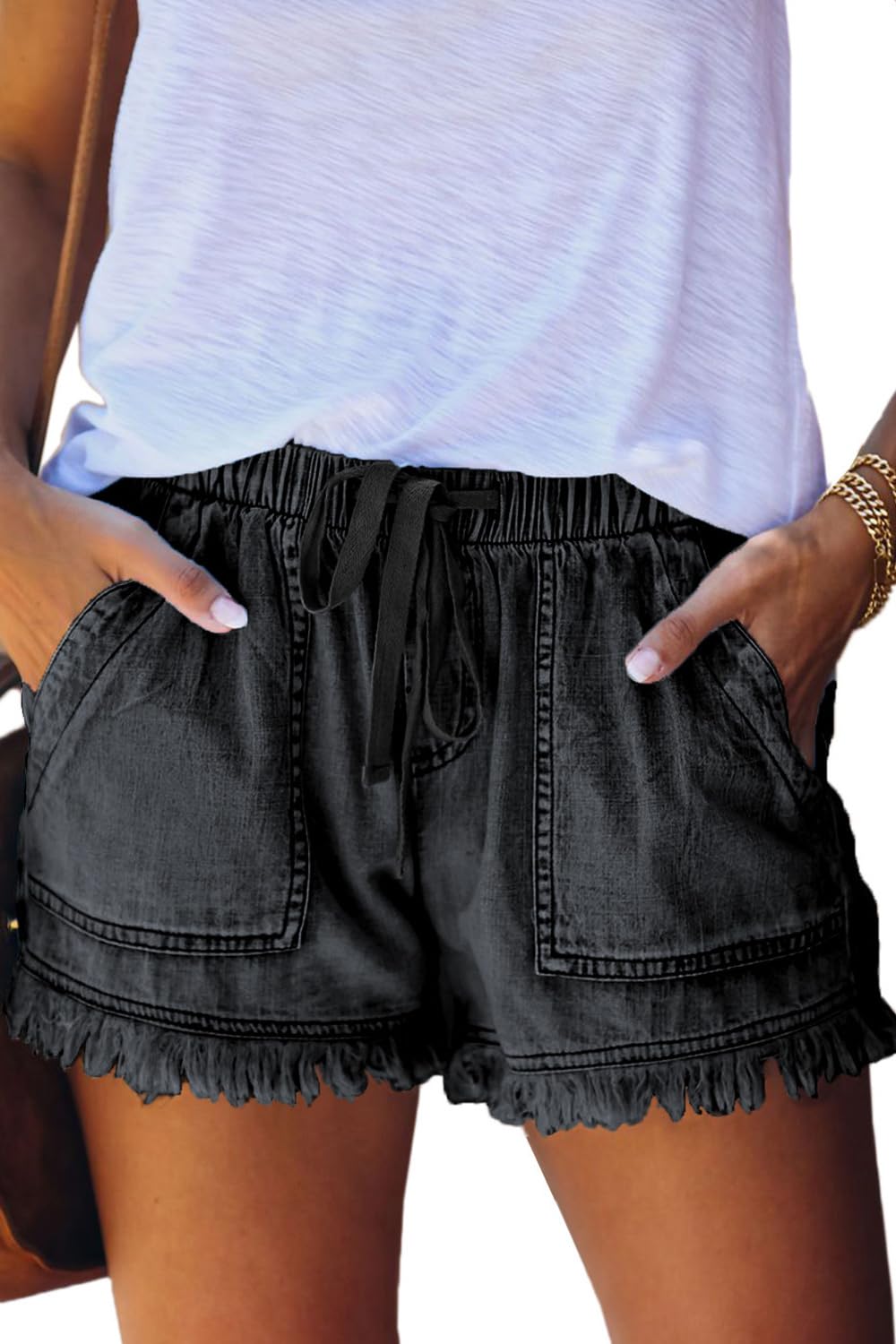 HVEPUO Women Casual Summer Shorts Elastic High Waisted Drawstring Shorts