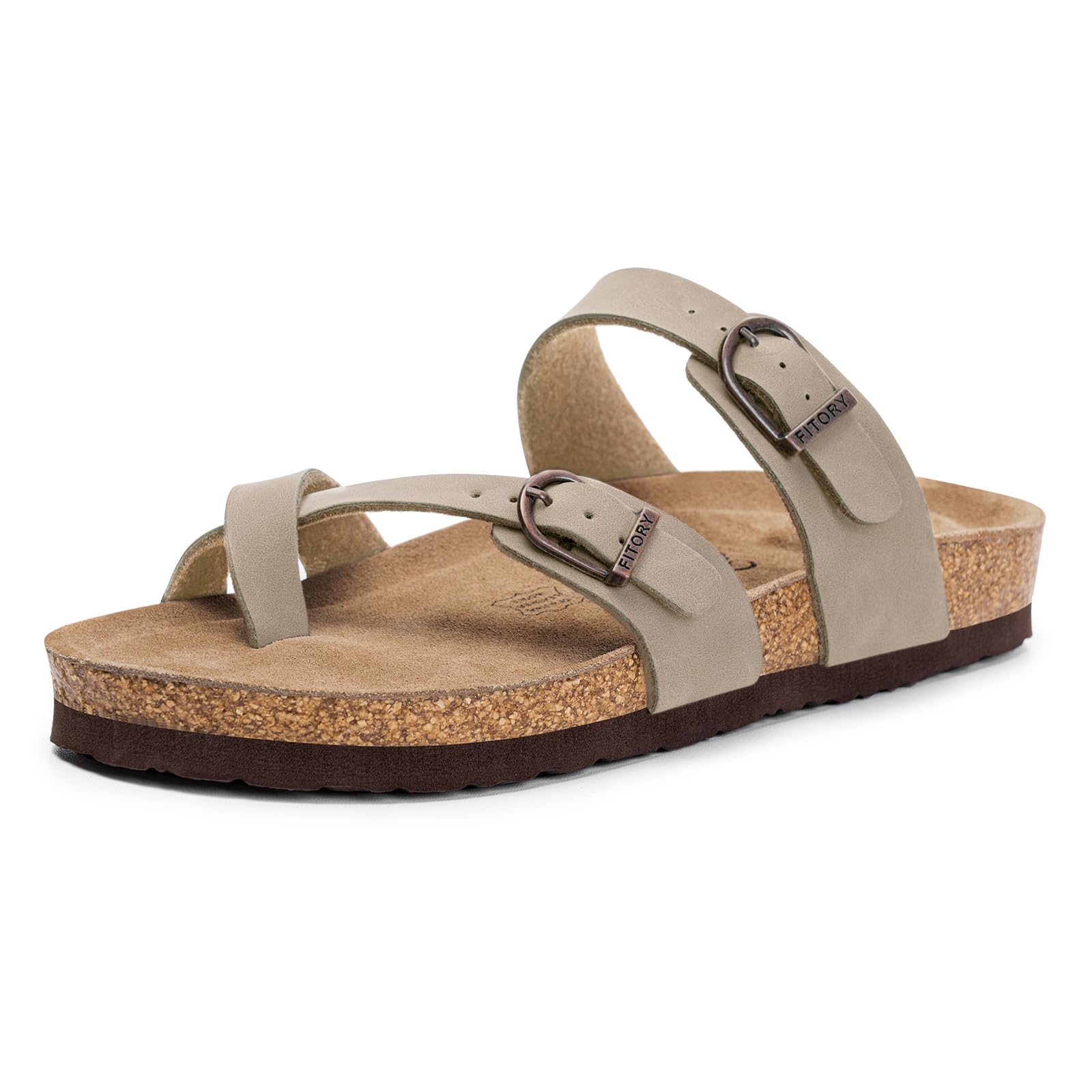 FITORY Womens Slides Sandals with Soft Cork Footbed,Comfort Arch Support