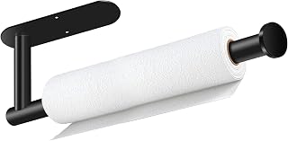 Black Paper Towel Holder, Self Adhesive Paper Towel Holder Under Cabinet | Stainless Steel, kitchen, Bathroom, Sink, Pantry, Fridge, durable, scratch-resistant, cling film, foil rolls, Drilling