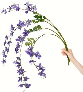 2 Pieces Artificial Hanging Plants Jasmine Hanging Flowers 43.3" Silk Flowers Fake Flowers Looks Real for Party Home Wedding Decoration Purple