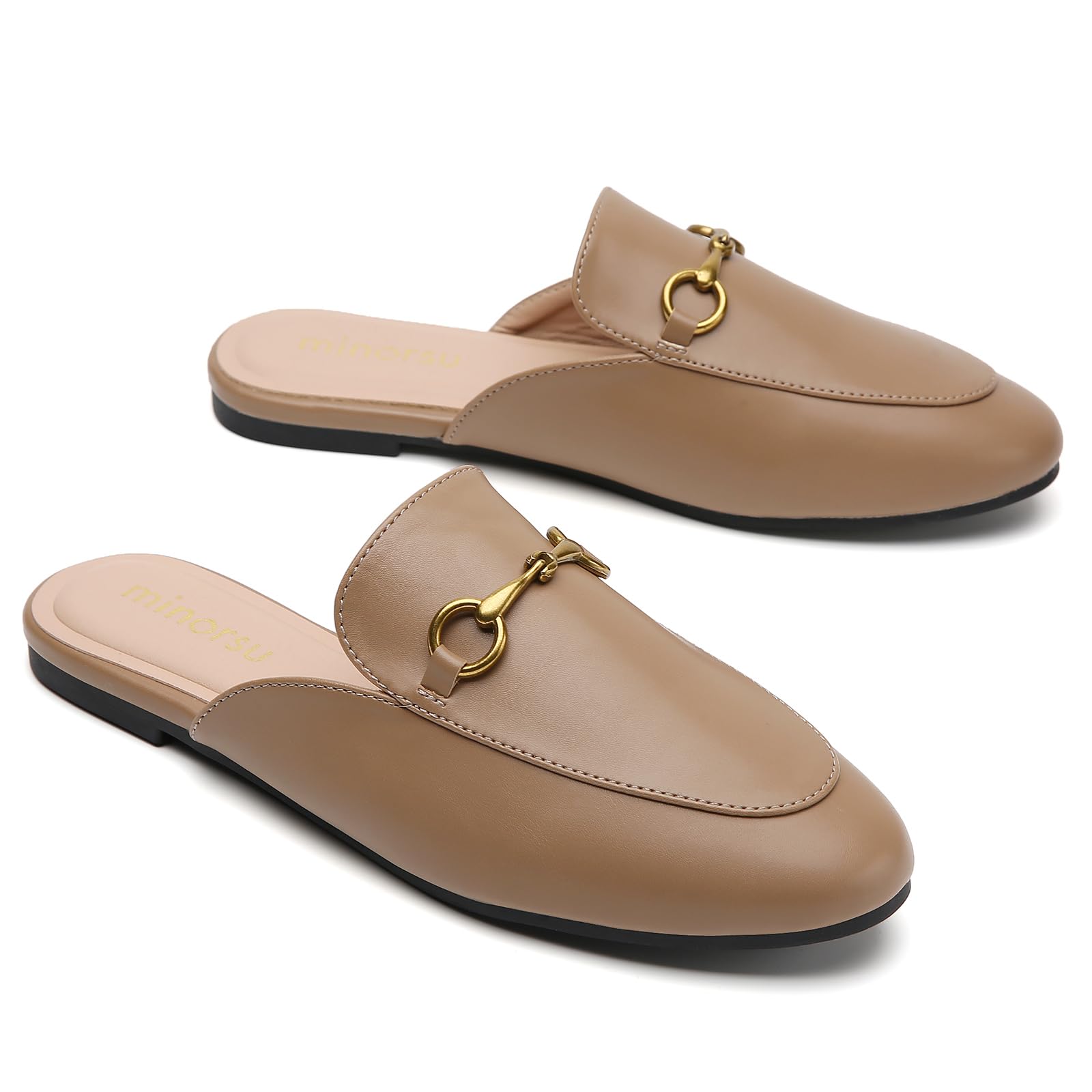 Minorsu Buckle Mules for Women Flats Loafers Shoes for Work Office Business