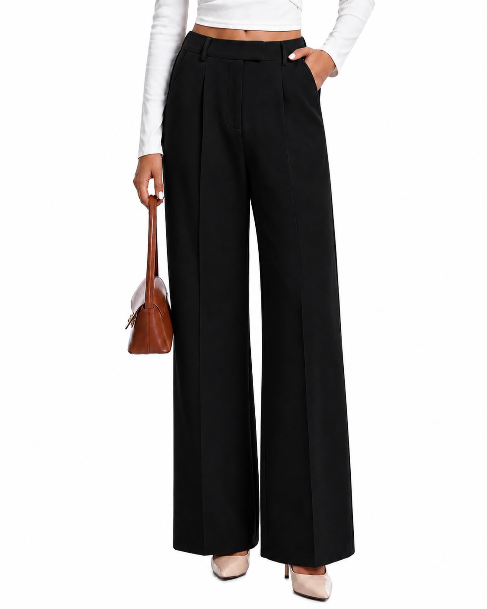 Dress Pants Women High Waisted Work Pants Ladies Wide Leg Trousers
