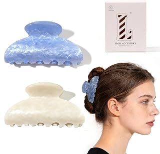 Hair Claw For Women - 2 Pcs Acrylic Non-Slip Tortoise Shell Clips Thick Thin Medium Fine Hairstyle, Cute French Retro Style Jaw Barrette Accessory Strong Hold