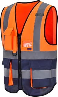 AYKRM Chaleco de seguridad Reflectante Alta visibilidad Ropa de trabajo chaleco Cremallera Seguridad Chaleco de Trabajo Multibolsillos 21 colores