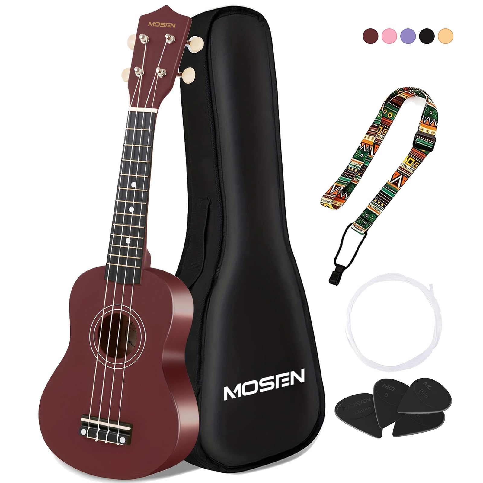 MOSEN 21 Inch Soprano Ukulele Beginner Kit with Strap for New Learners | Portabl