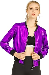 Allegra K Women's Metallic Holographic Hooded Jacket
