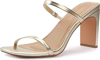 Carcuume Women's Block Heel Square Open Toe Two Strap Mule Sandals