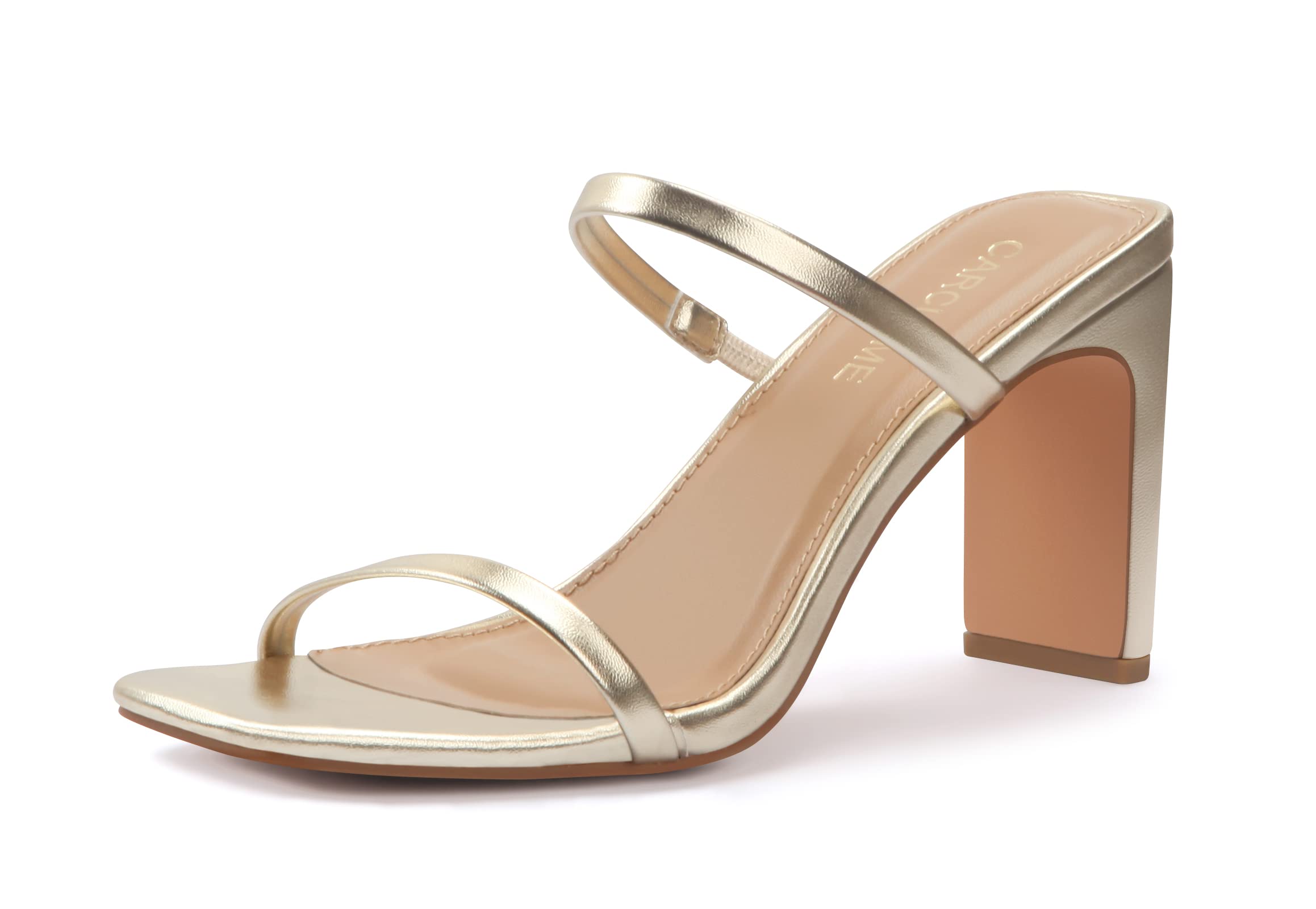 Carcuume Women's Block Heel Square Open Toe Two Strap Mule Sandals