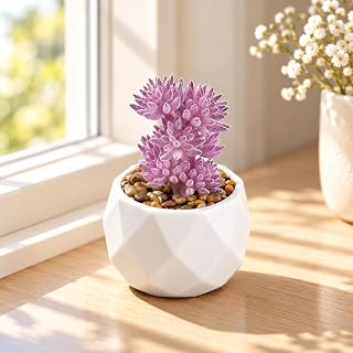 Mini Artificial Succulent Plants Potted Plants Decorative Ceramic Diamond Plant for Home Office Desk Living Room Bedroom Green C