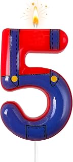Boys and Girls Red and Blue Digital Birthday Candles, Birthday Cake Party Decorations, Cartoon Game Theme Party Decorations, Children's Party Supplies(5)