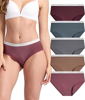 BAMBOO COOL Womens Underwear, Moisture-Wicking Briefs, Soft and Breathable Panties, Mid Waist, 5-Pack