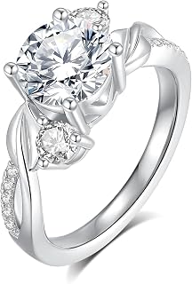3 Stone Engagement Ring 18 K White Gold Plated S925 Sterling Silver Promise Rings For Her Vintage Wedding Rings For Women