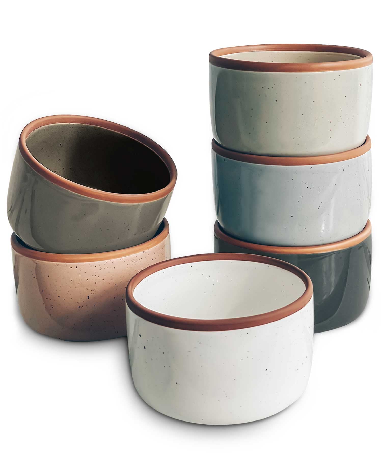 Mora Ceramic Ramekins - 8oz, Set of 6 - Small Oven Safe Baking Dishes/Cups - For