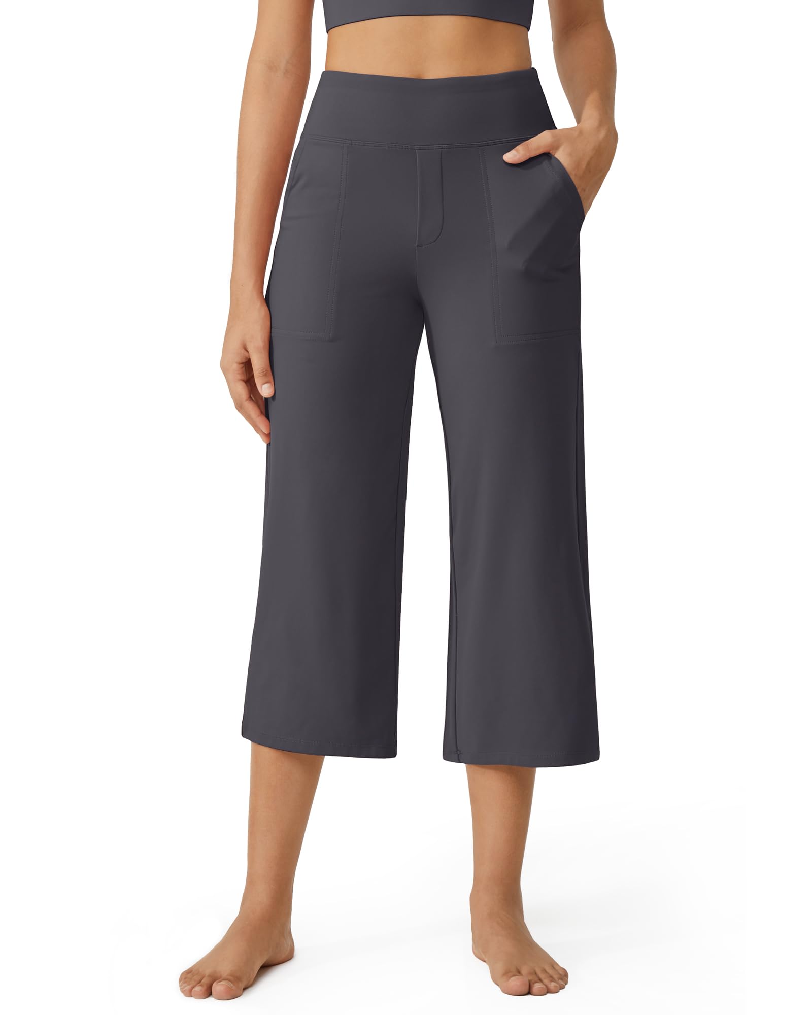 G4Free - Capri Pants for Women Wide Leg Yoga Dress Pants Cropped Capri Pants wit