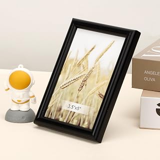 Classic Photo Frame with Plastic Front Material Simple Glossy Finish for Wall or Table Perfect for Home, Office or Event Decor (Black, 3.5 x 5 inches)