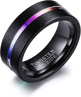 Rockyu Tungsten Ring, Men's, Simple Ring, Size 10, Black Ring, Flat Hat, Matte, Hairline Treatment, Mud Texture
