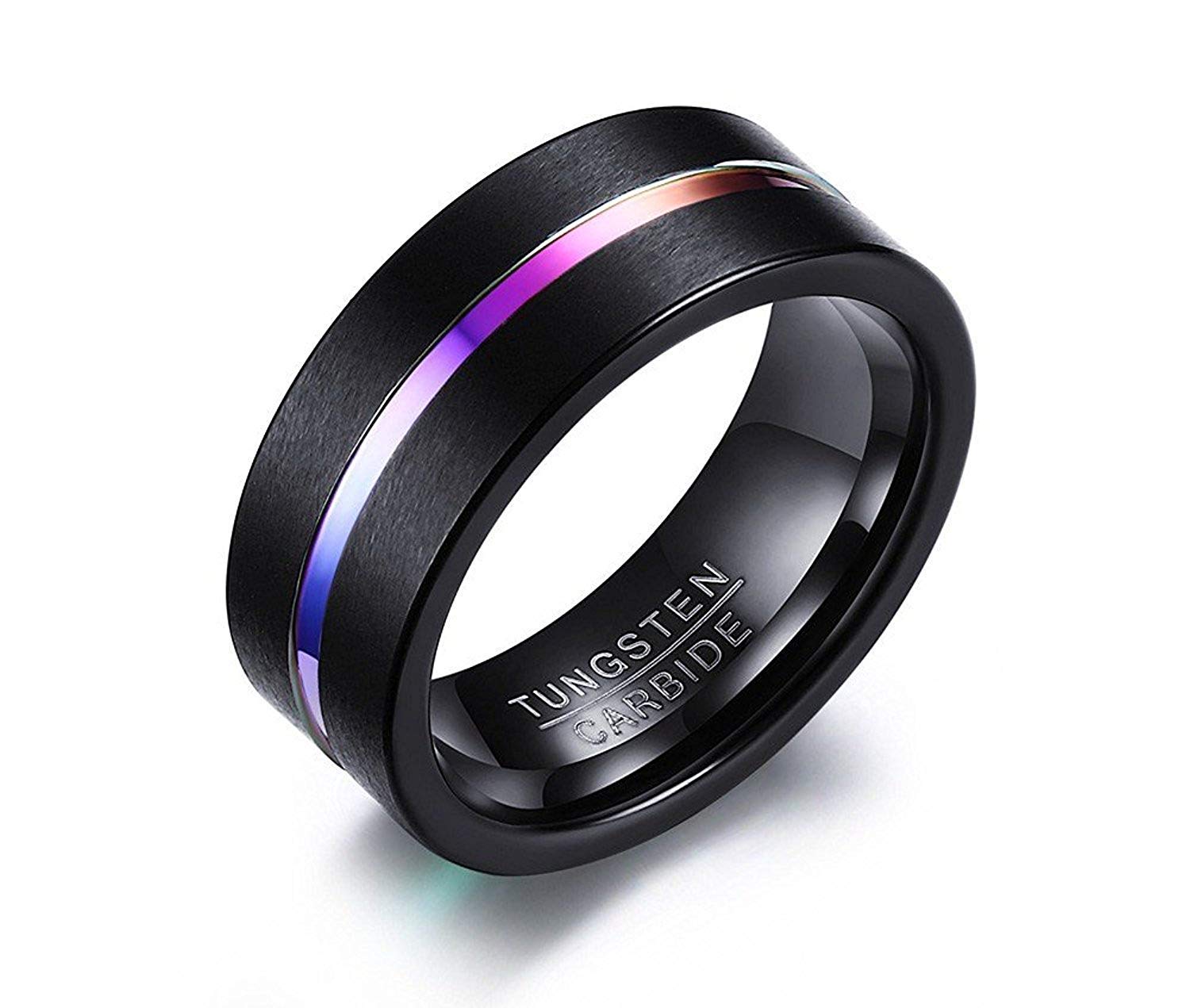 Rockyu Tungsten Ring, Men's, Simple Ring, Size 10, Black Ring, Flat Hat, Matte, 