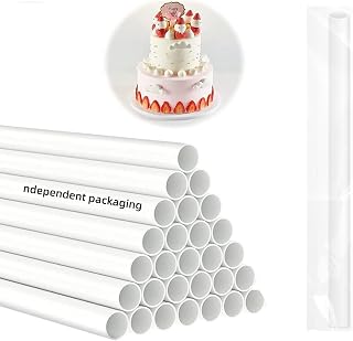 DaTpuik 15PCS 9.5 Inch White Plastic Cake Dowel Rods for Tiered Cake Pillars Construction and Stacking Supporting Cake Round Dowels Straws with 0.4 Inch Diameter Individually Wrapped