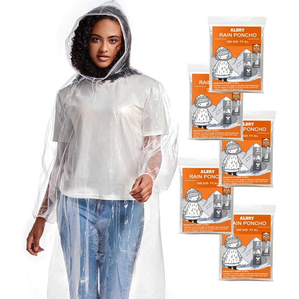 ALBRY Disposable Rain Ponchos for Adults with Drawstring Hood - Emergency Rain P