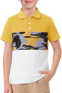 Haloumoning Polo a maniche corte per ragazzi alla moda per bambini camicia mimetica a blocchi di colore estivo casual top magliette 5-14 anni