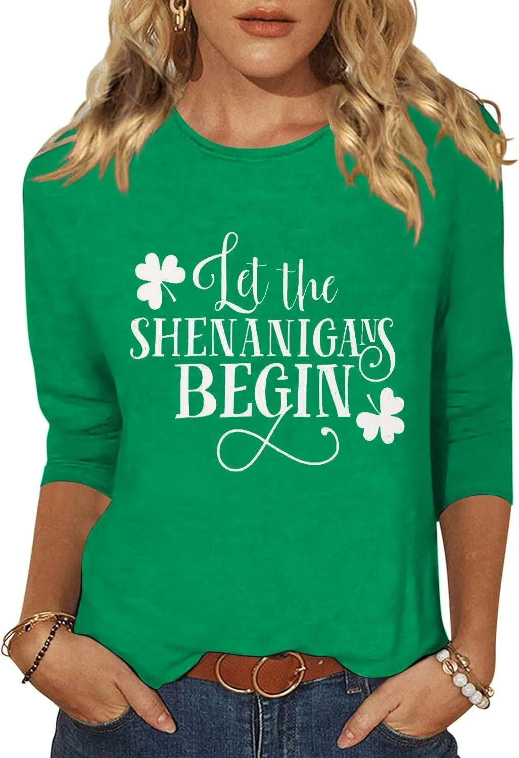 Vircreate Womens 3/4 Sleeve Crew Neck T-Shirts Valentina's Day Spring Shirts Lov