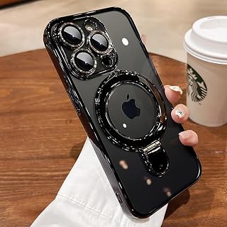Magnetic Case for iPhone 16 Pro Case Stand & Ring Holder Compatible with MagSafe Built-in Camera Lens Protector Shockproof Phone Case for iPhone 16 Pro 6.3" - Black