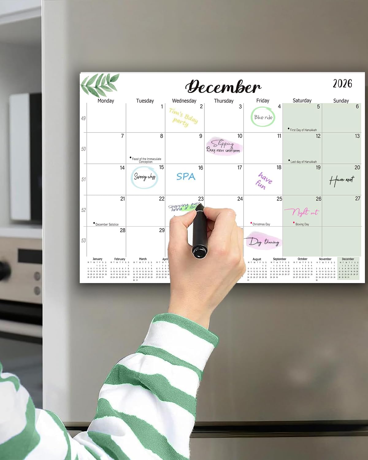 Qupuce Magnetic Calendar for Fridge 2026 2027 A4 UK - Sep. 26 to Dec. 27 | Magne