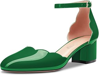 NobleOnly Women's Block Chunky Low Heel Closed Round Toe Straps Ankle Pumps Buckle Wedding Office Party Dress Sandals 5CM Heels