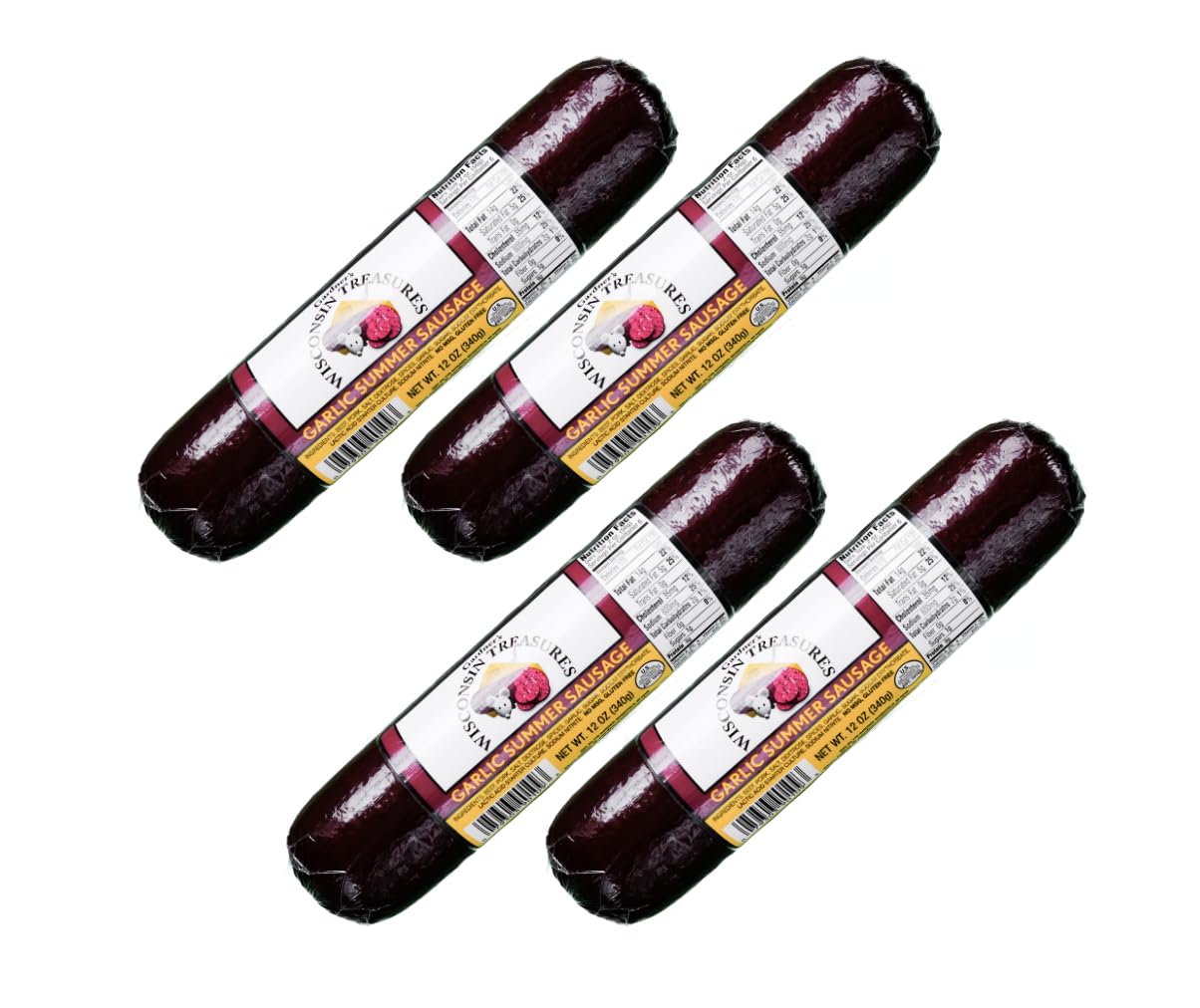 Gardner's Wisconsin Cheese and Sausage, 4 Pack of Garlic Summer Sausage (12 Ounc