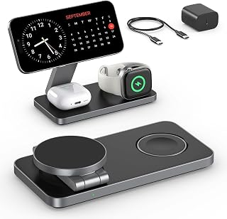 iPhone Wireless Charger with Mag-Safe, 3 in 1 Charging Station for Apple Inductive Wireless Charger for iPhone 18 17 16 15 14 13 12 Air Duo, Apple Watch 10/9/8/7/6/SE/5/4/3/, for AirPods Pro