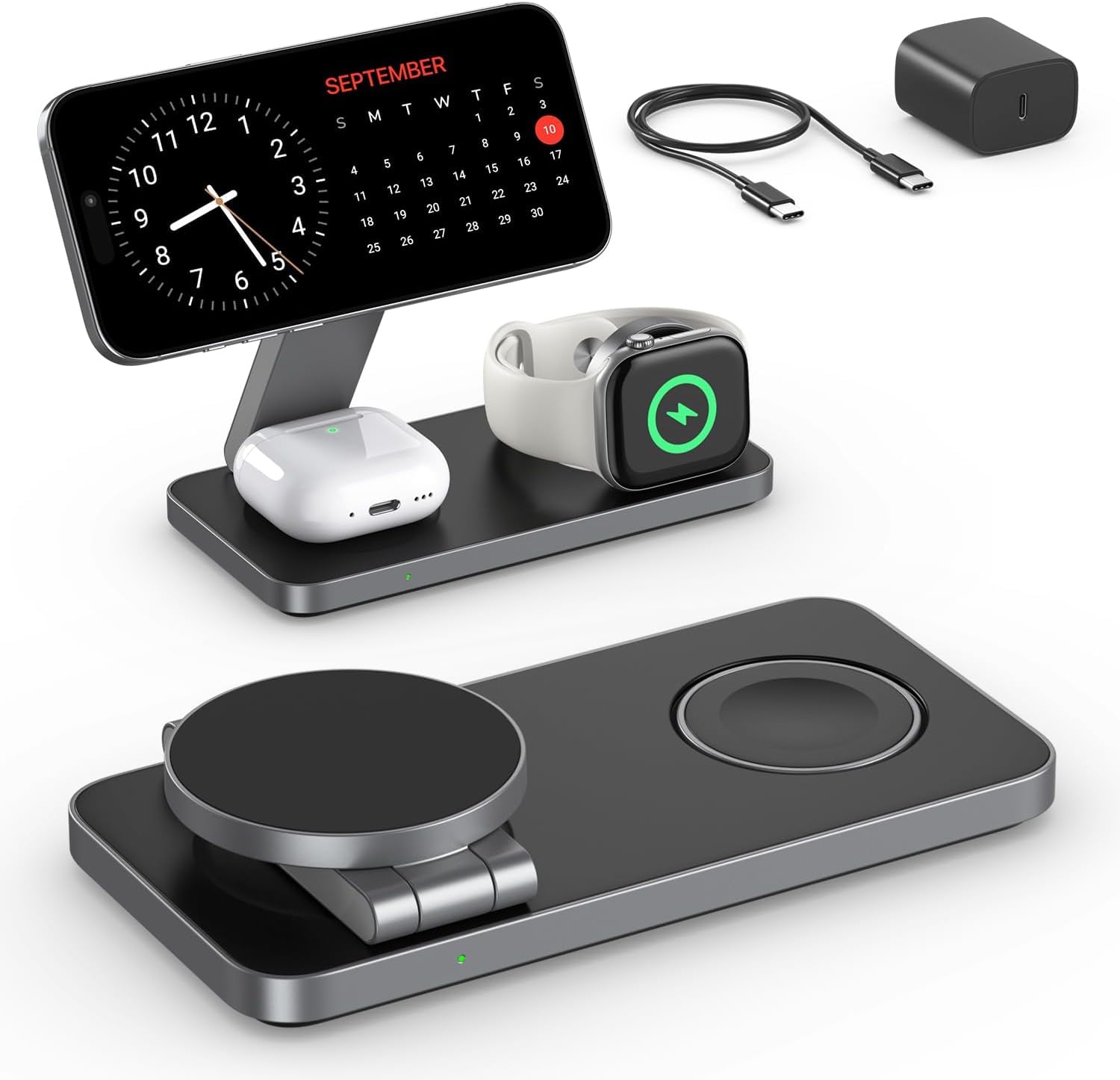iPhone Wireless Charger with Mag-Safe, 3 in 1 Charging Station for Apple Inducti