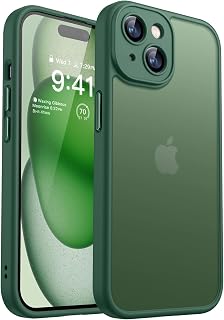 CANSHN Matte Compatible with iPhone 15 Case, Upgraded [Full Camera Protection] [Translucent Matte] Shockproof Protective Phone Case 6.1" - Deep Green