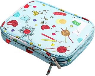 Hook Case Without Hooks and Accessories, Portable Zipper Storage Organizer Bag with Pockets for Various Crochet Needles/Knitting Accessories(Blue)
