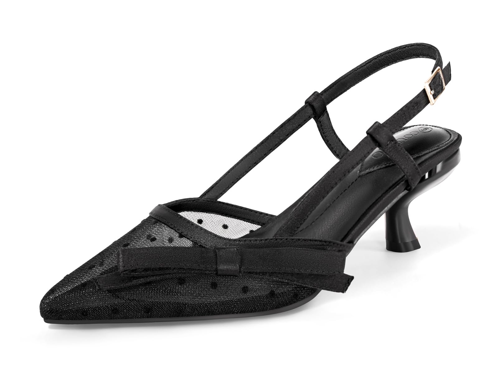 Coutgo Women's Slingback Low Kitten Heels Closed Pointed Toe Bow Pumps Wedding D