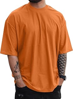 Mens Oversize Short Sleeve Tshirts Workout Drop Shoulder Relaxed Fit Tees