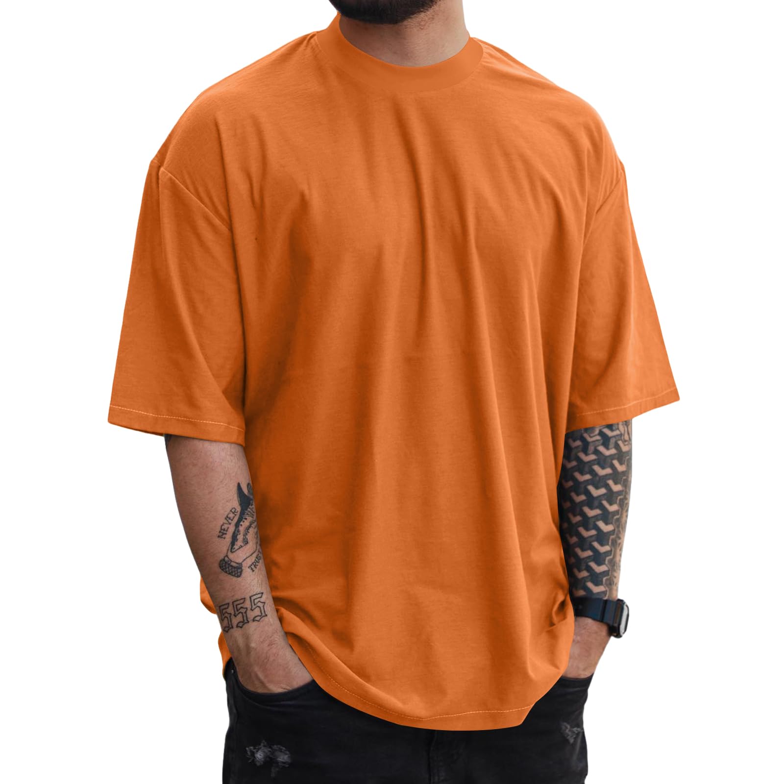Mens Oversize Short Sleeve Tshirts Workout Drop Shoulder Relaxed Fit Tees