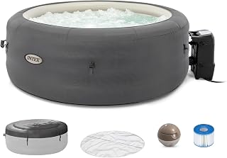 INTEX SimpleSpa 4 Person Inflatable Hot Tub, Portable Spa with 100 Jets | 28483E Built-in Hard Water Treatment with Cover & Ground Cloth for Insulation, 77in x 26in