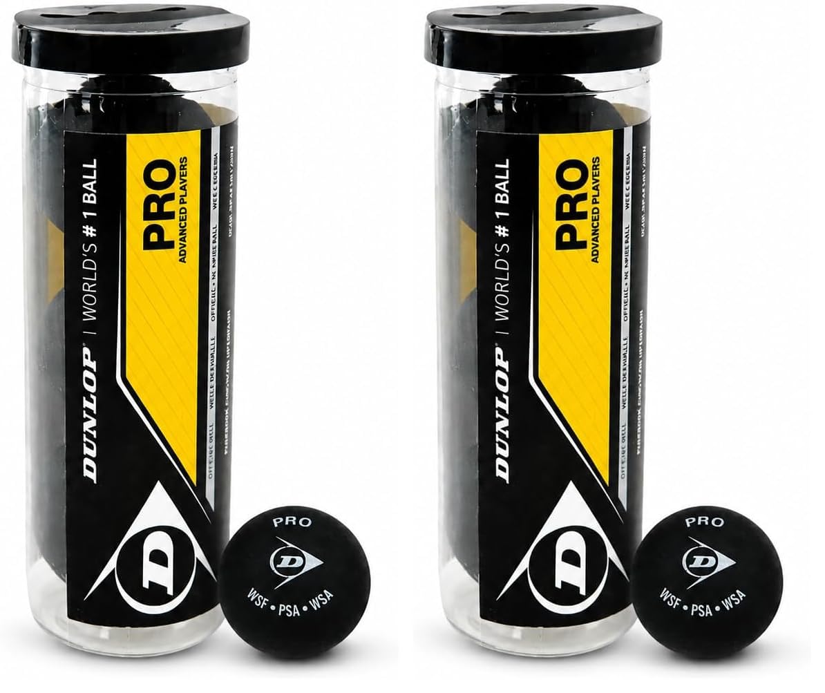 DUNLOP Squash Balls Pro Double Yellow, 3 Ball Tube, Official Tournament Squash B