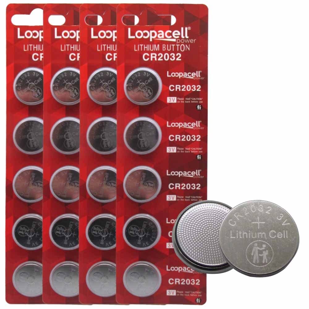 LOOPACELL CR2032 3V Lithium Coin Battery (20 Pack) – High Capacity Button Round 