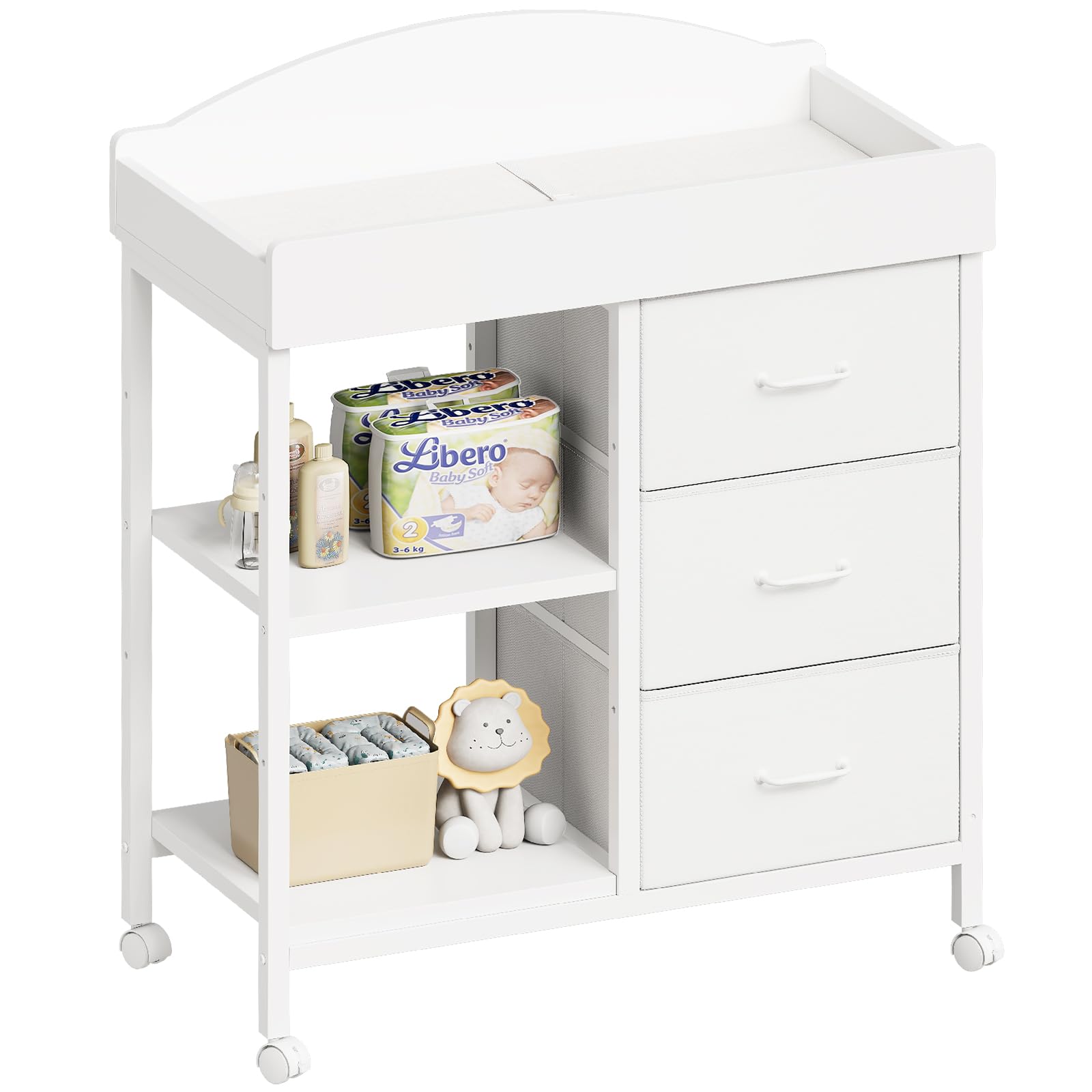 Yetom Changing Table, 3 Drawers&amp;2 Shelves, Changing Table Dresser, White | B
