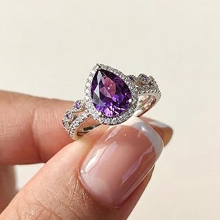 A set of elegant purple water drop rings cubic zirconia rings for women luxury rings lightweight and exquisite thin jewelry for daily life, dating