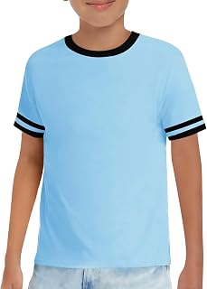 Haloumoning T-shirt a maniche corte per bambini a girocollo estiva a blocchi di colore top magliette alla moda 5-14 anni