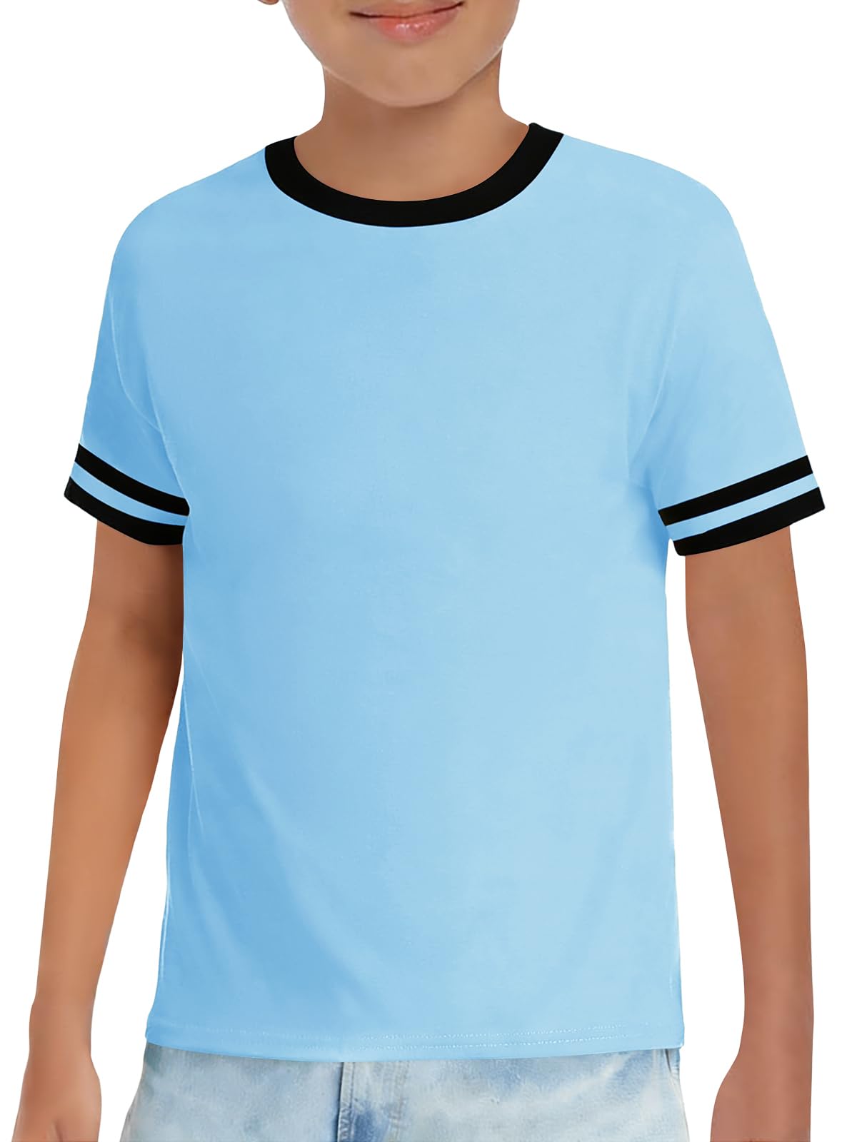 Haloumoning T-shirt a maniche corte per bambini a girocollo estiva a blocchi di 