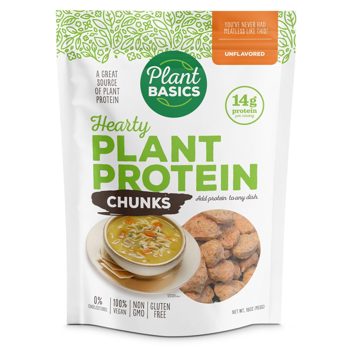 Plant Basics - Hearty Plant Protein - Unflavored Chunks, 1 lb, Non-GMO, Gluten F