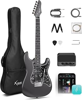 ENYA XMARI Smart Electric Guitar, 39" Beginner Kit with Built-in 4 Effects | Carbon Fiber Body, USB-C Recording, with Gig Bag & AMP, Headphone Output, App Control, for Silent Practice & Travel, Black