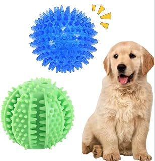 Small and Medium Dogs Toy Balls, Dog Squeaks the Toy, Nontoxic Bite Resistant Teething Toys Balls, Treat Ball Food Dispensing Toys, Eco-Friendly Natural Rubber, Dog Pet Food Treat Feeder Chew Tooth Cleaning Ball Exercise Game IQ Training Ball(Blue+Green)