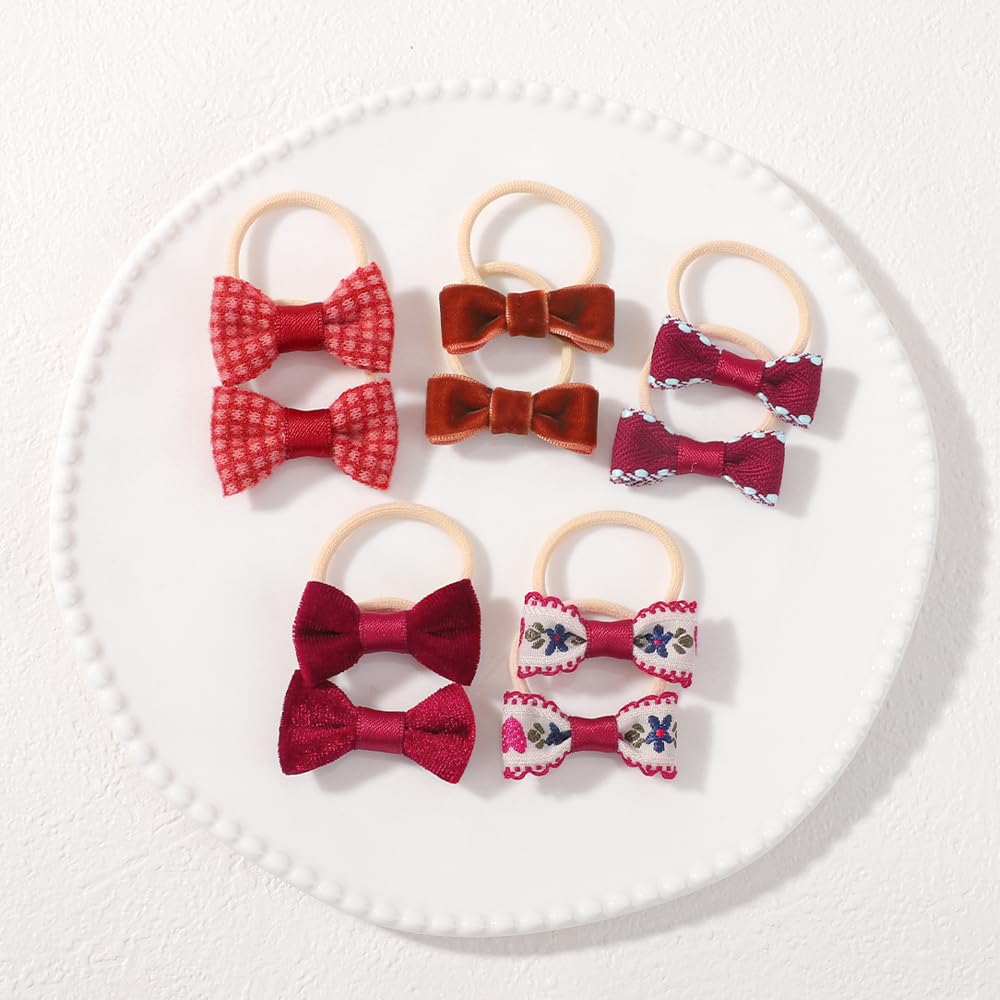 10 Pcs 4cm Hair Ties Ponytail Holders with Bows Soft Fabric Hair Ties with Flowe